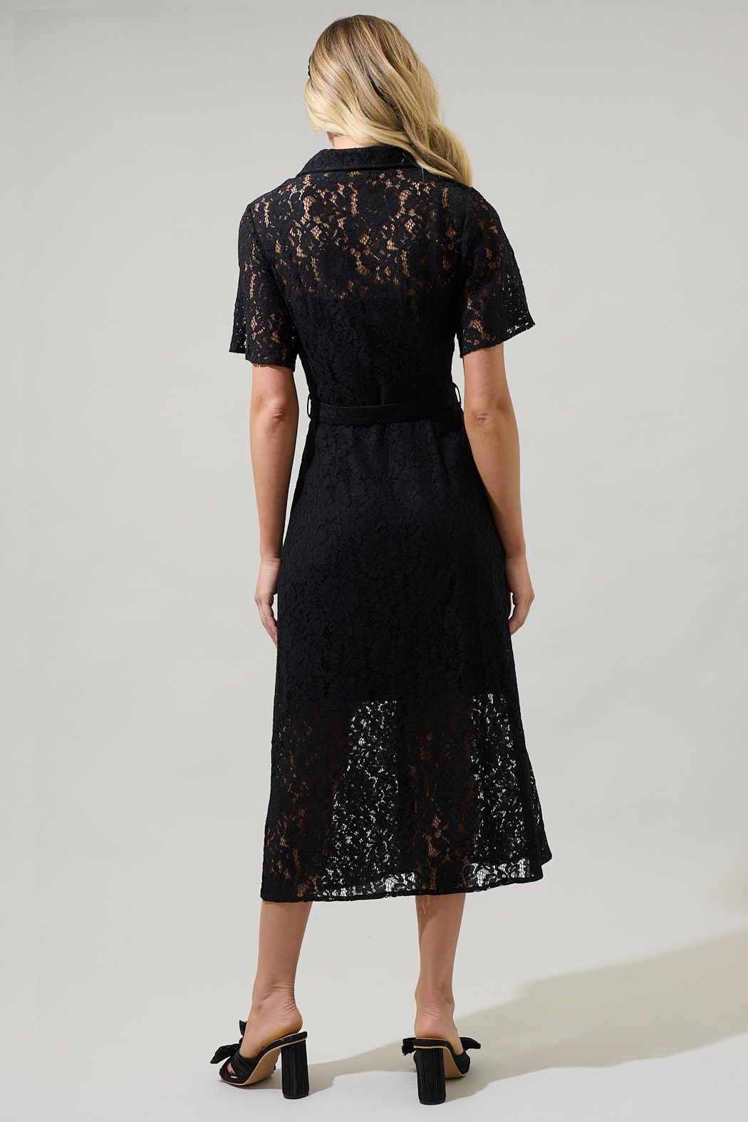 Black Lace Button-Up Midi Dress