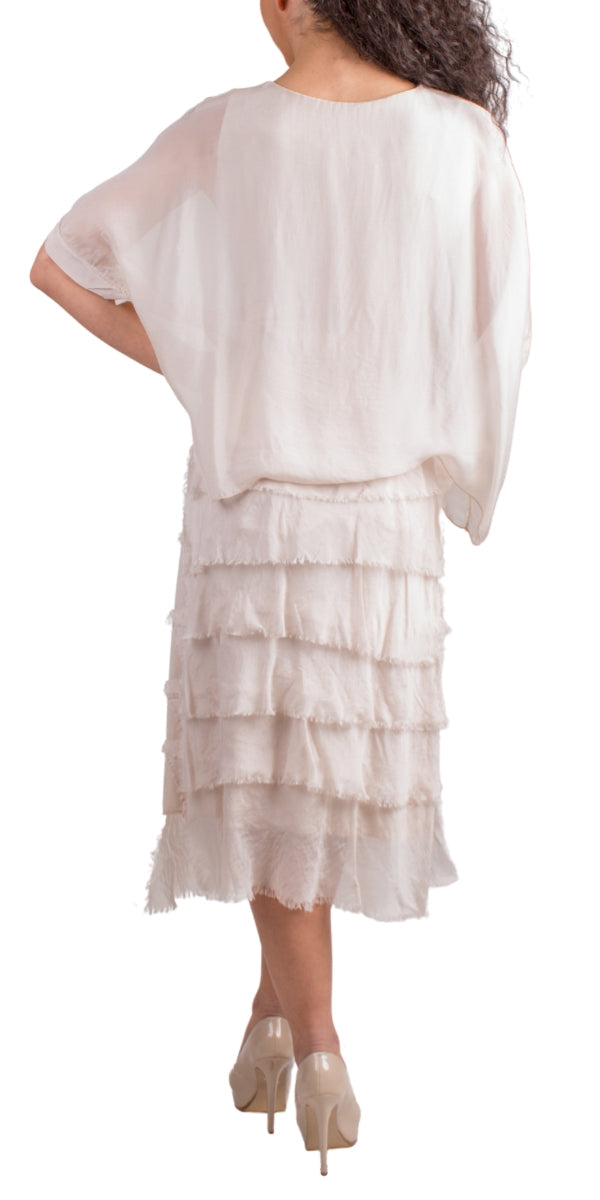 Champagne Silk Scoop Neck Maxi Ruffle Dress