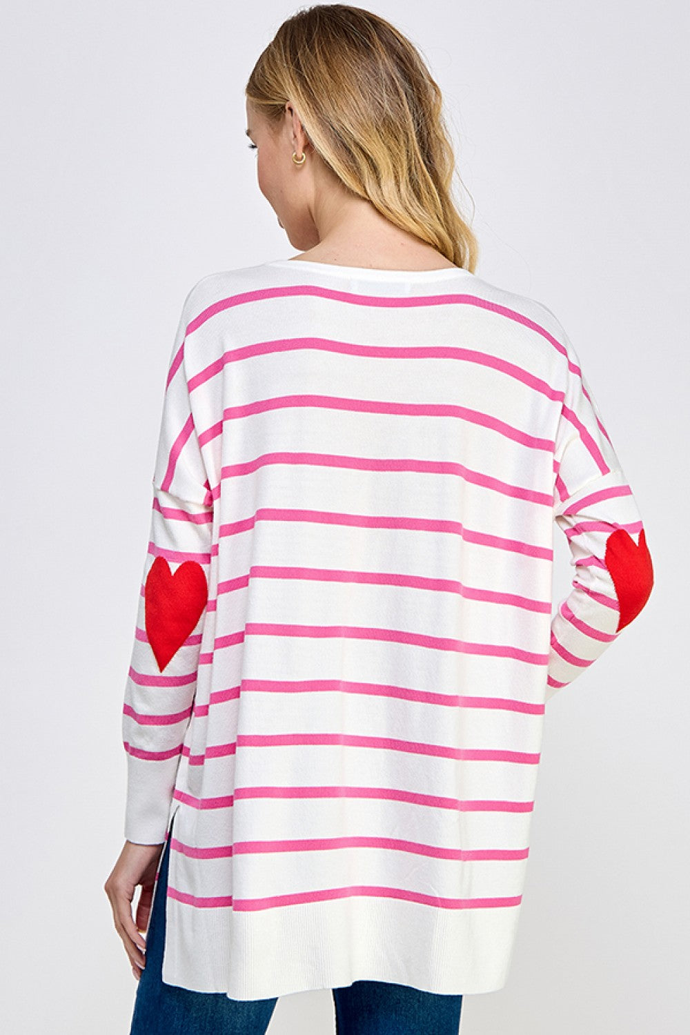 White & Pink Sweater Top w/ Heart Accents