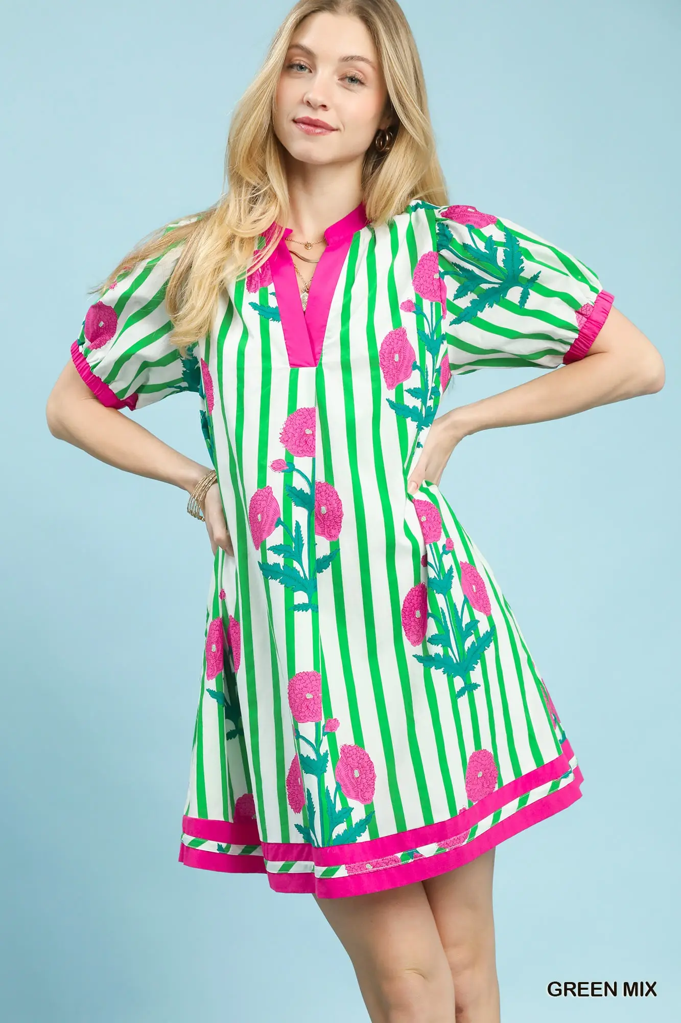 Floral Stripe Fiesta A-Line Dress