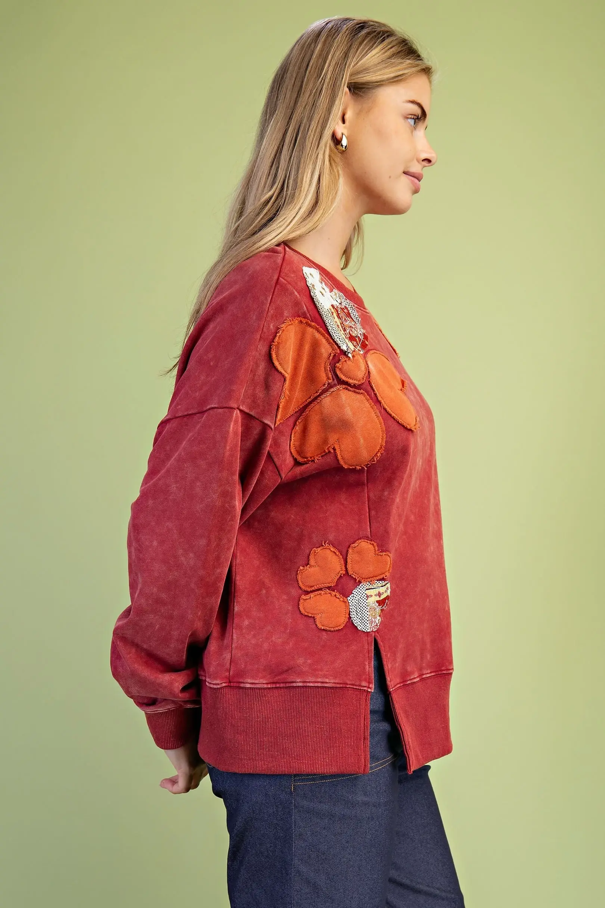 Vintage Washed Floral Applique Sweatshirt