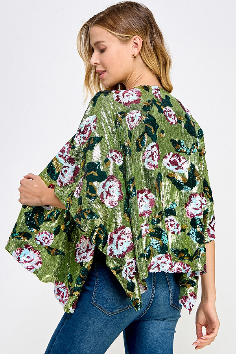 Lime Green Flower Sequin Kimono