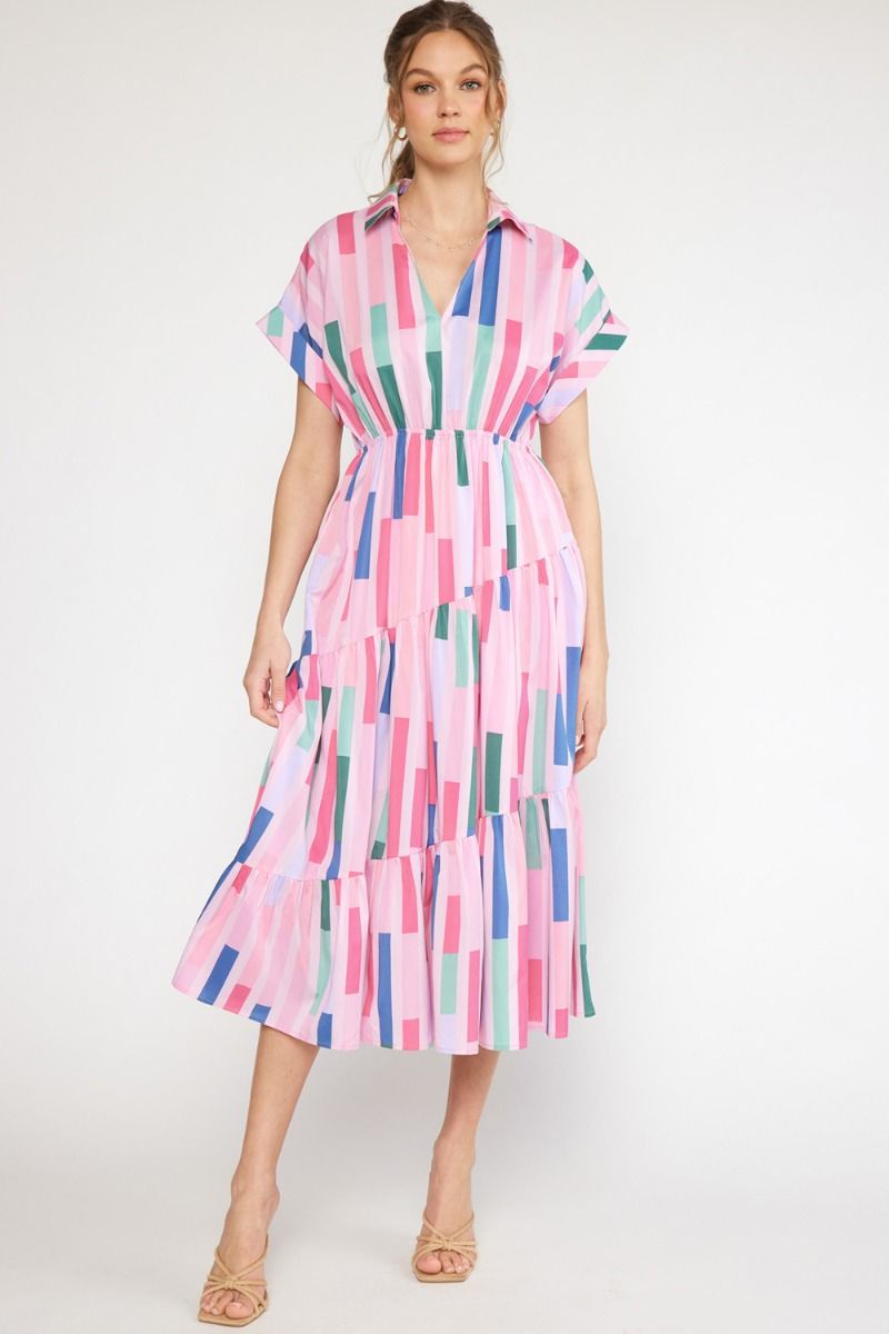 Pink & Lavender Vertical Striped Maxi Dress