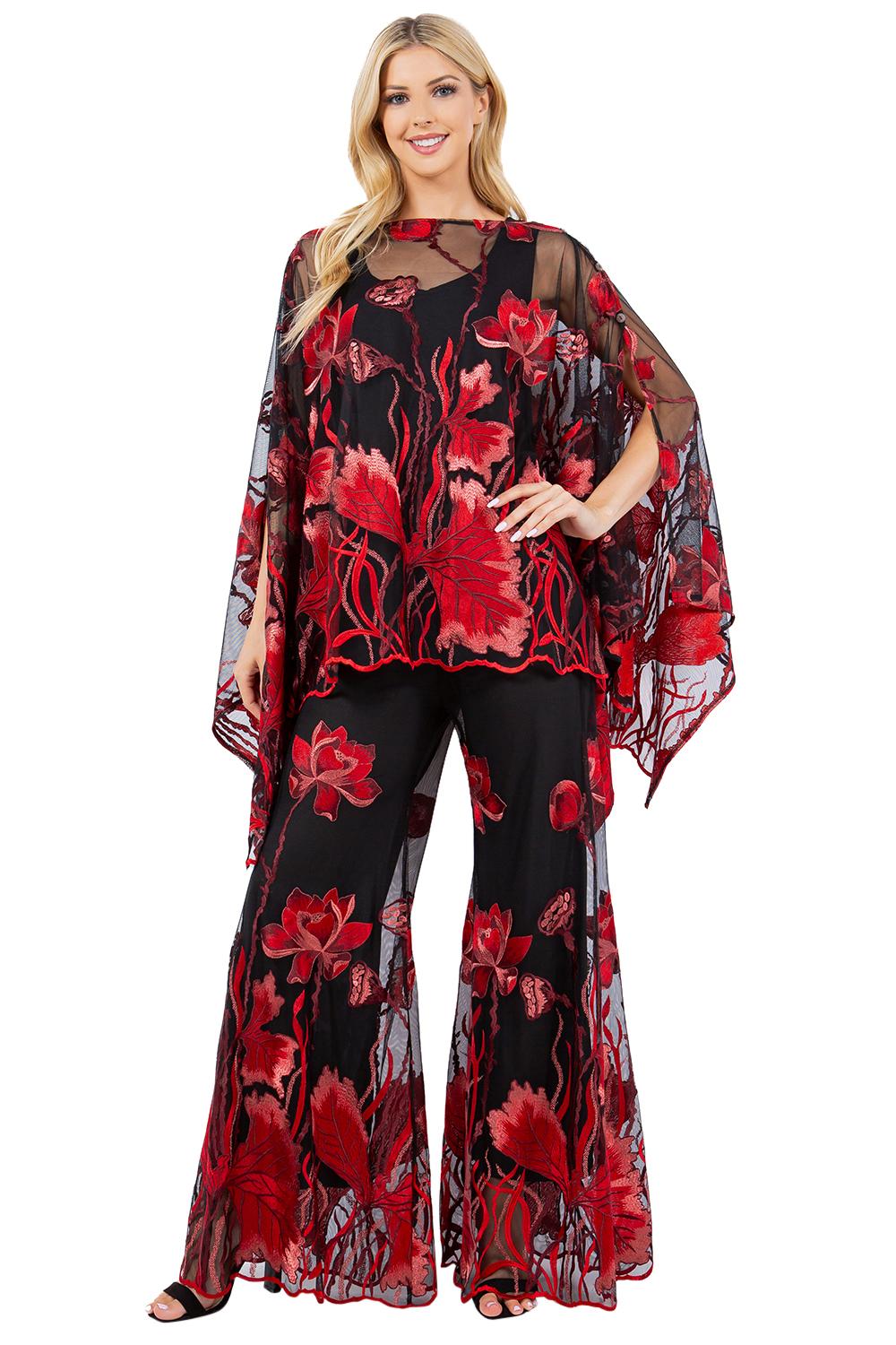 Shades of Red Embroidery Palazzo Pants