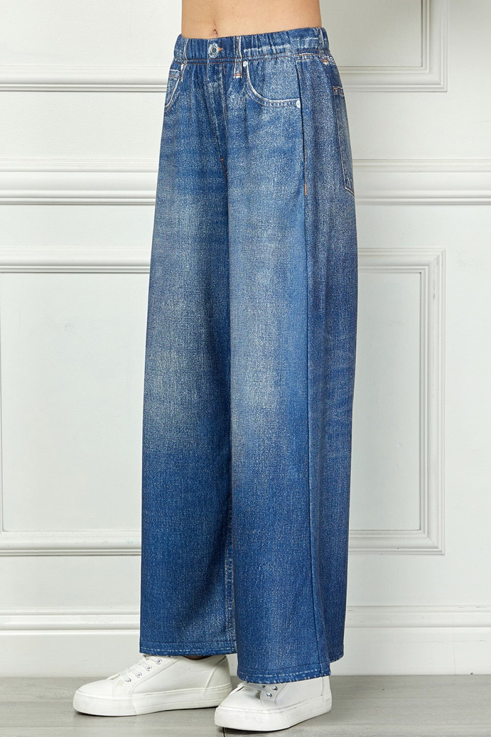 Denim Look Soft Pull On Wide Leg Pants