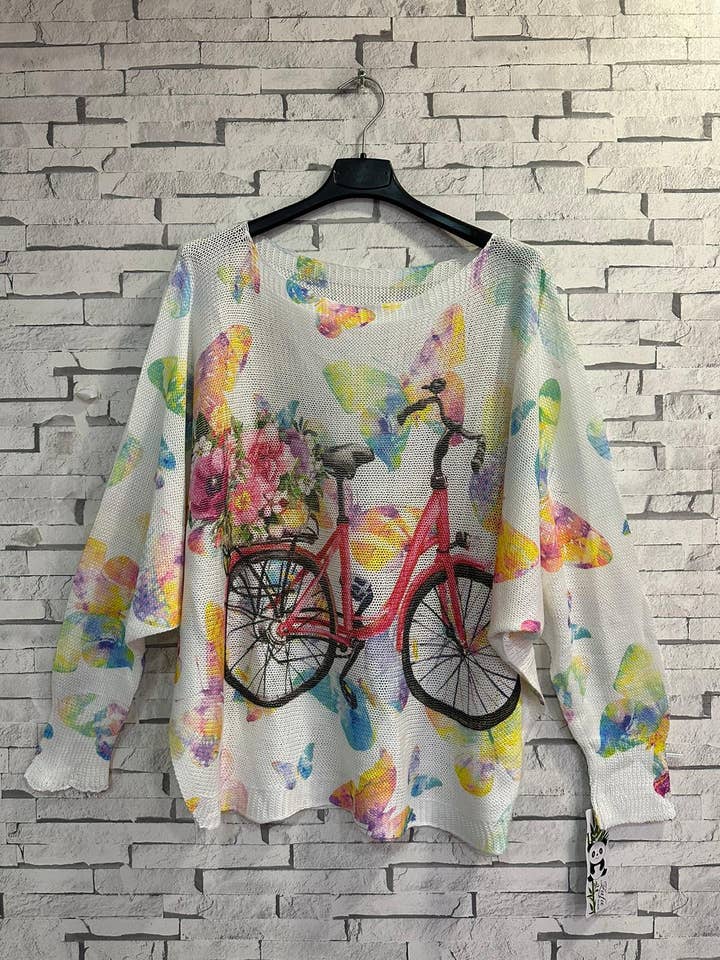 Bicycles & Butterflies Knit Printed Sweater