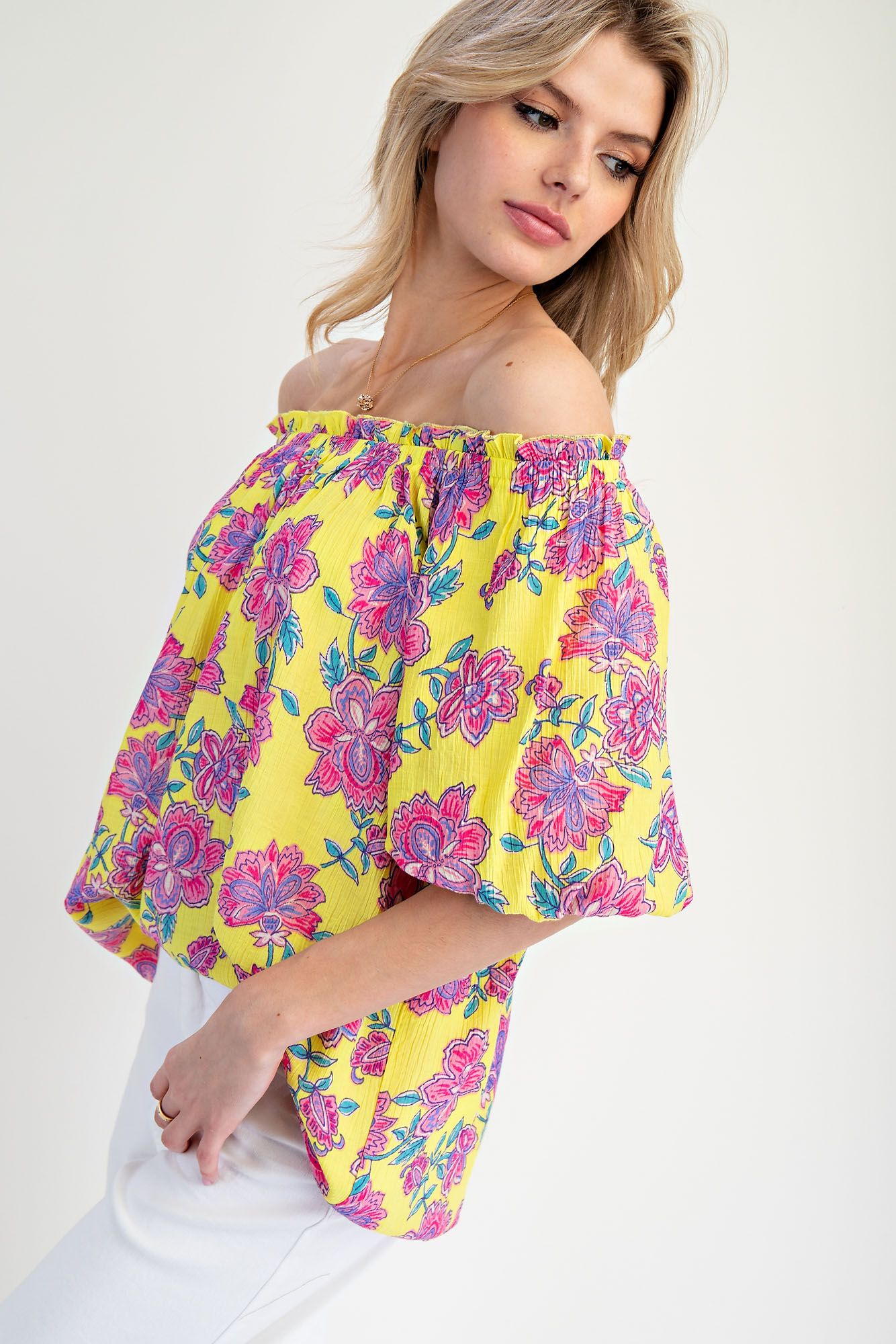 Lemon Floral Peasant Blouse