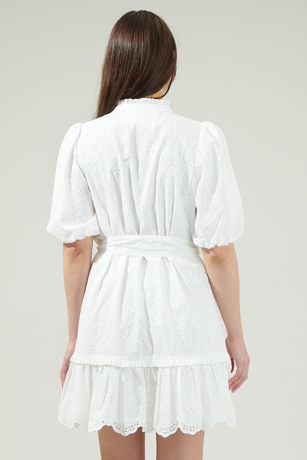 White Eyelet Puff Sleeve Mini Dress