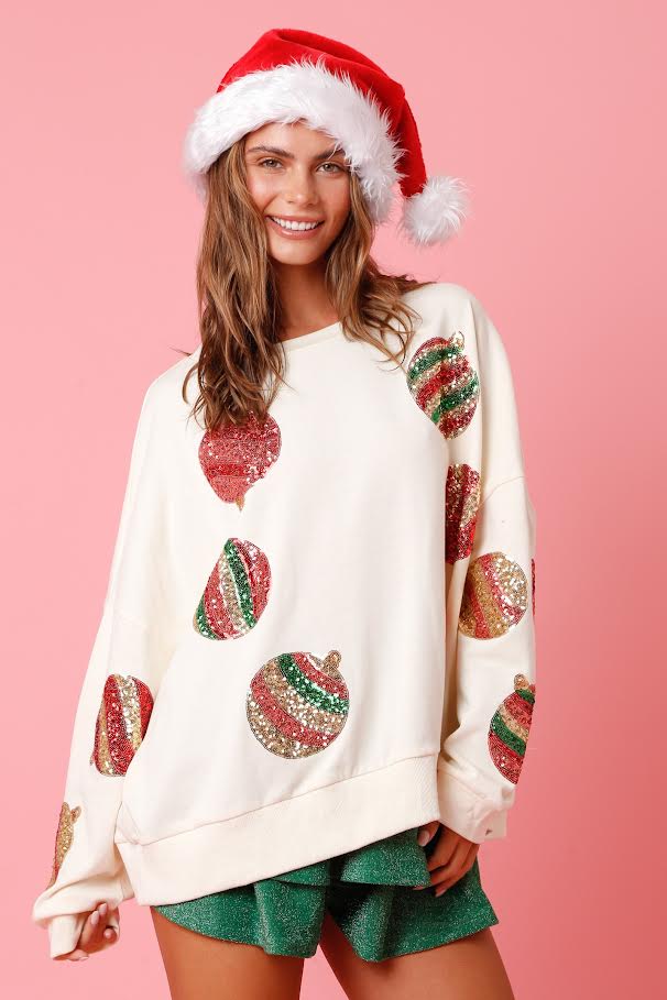 Ivory Sweatshirt w/ Sequin Ornaments