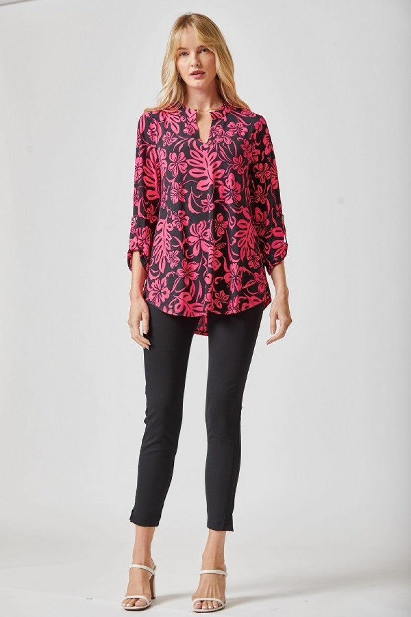 Black & Hot Pink Tropical Floral Lizzy Top