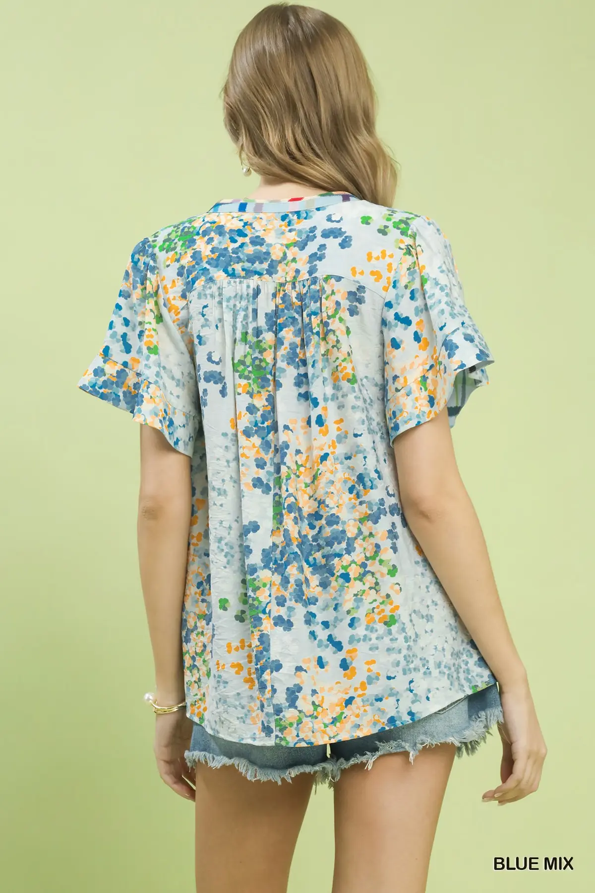 Blue Floral Mix Flutter Sleeve Top