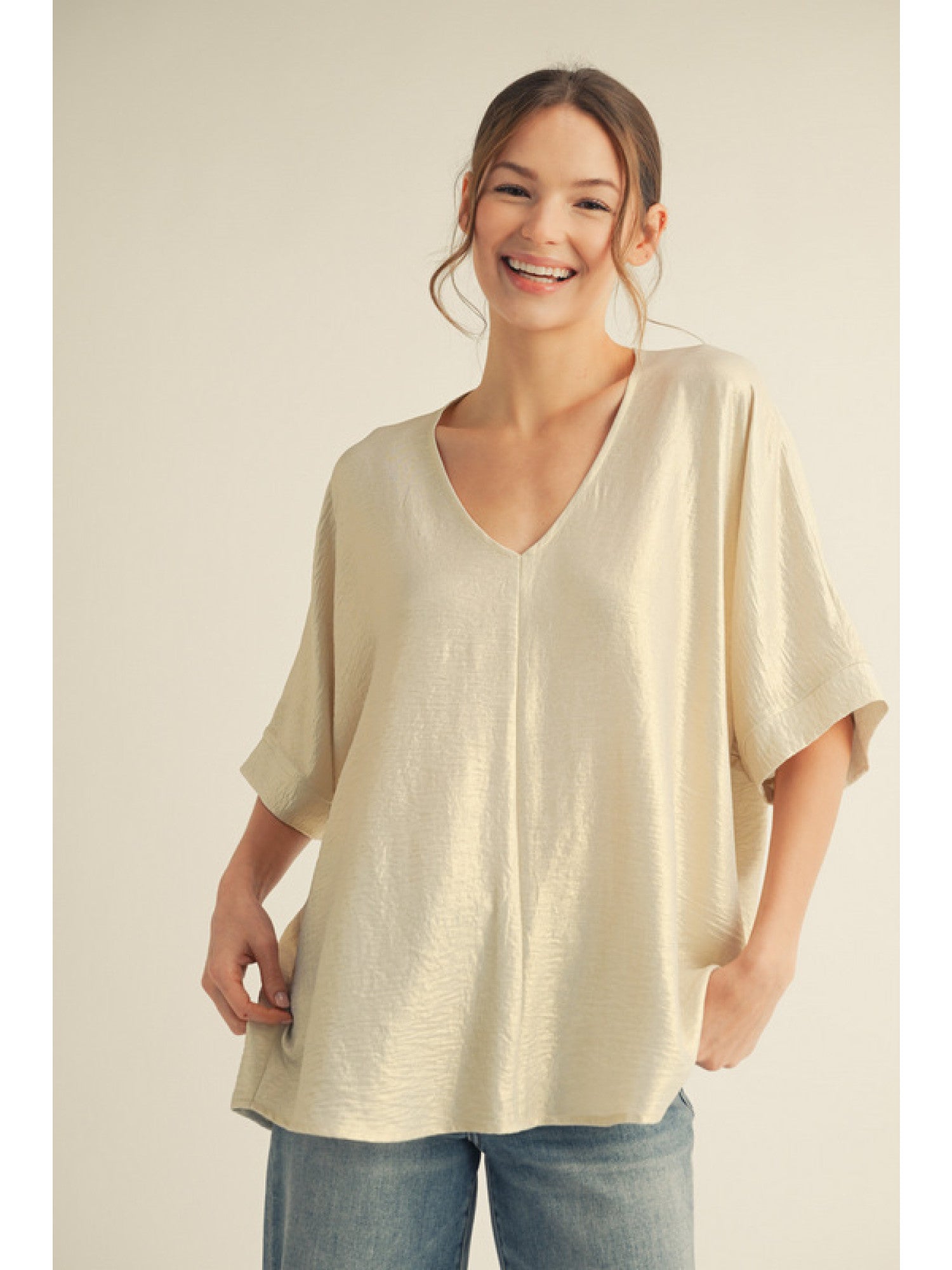 Pearl Metallic Loose Fit Short Sleeve Top