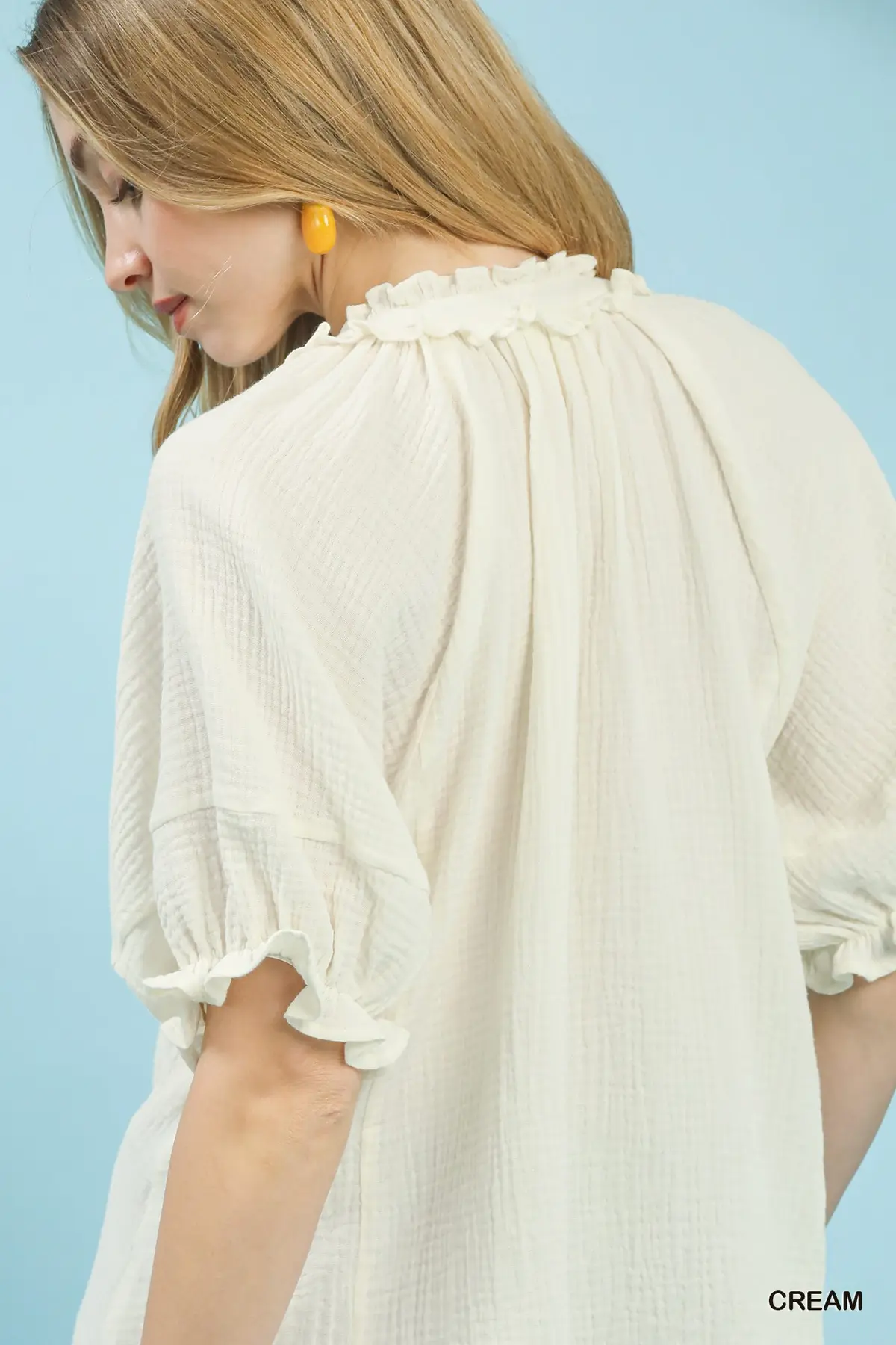 Cream Cotton Gauze Ruffle Top