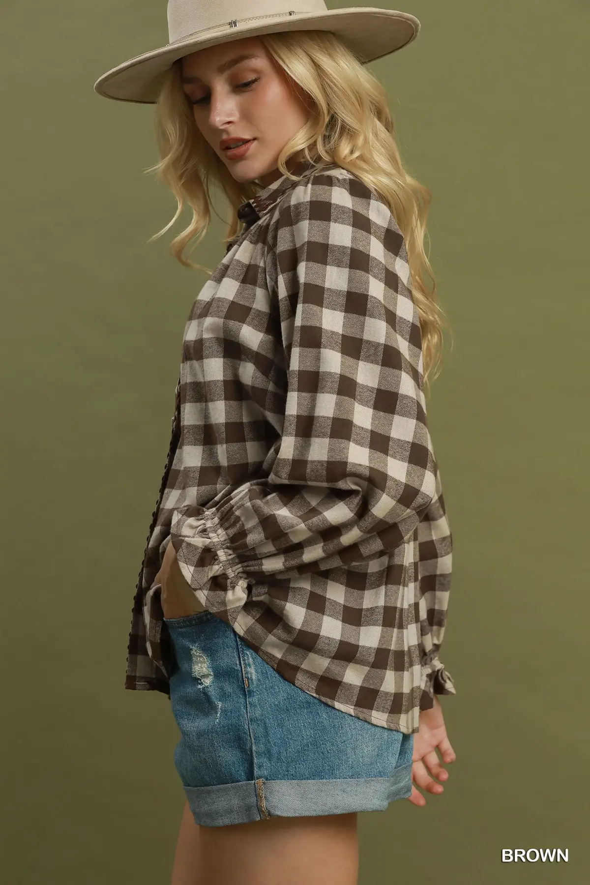 Brown & Cream Gingham Charm Ric-Rac Trim Blouse