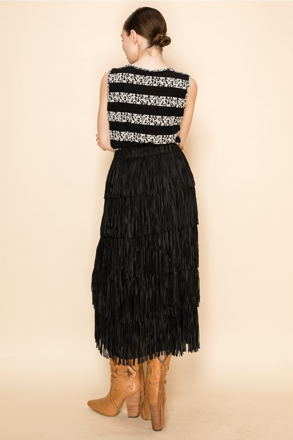 Black All Over Fringe Skirt