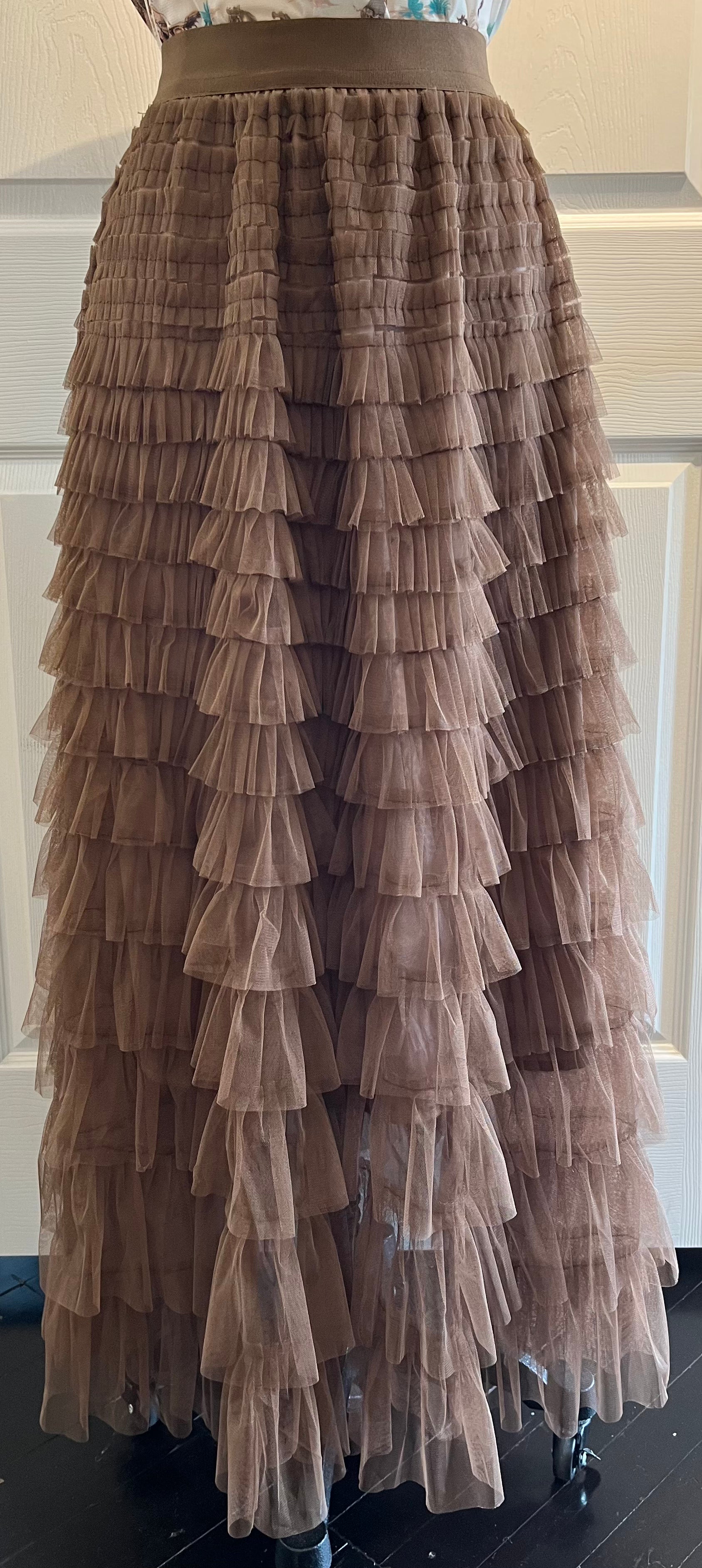 Brown Tiered Ankle Length Tulle Skirt