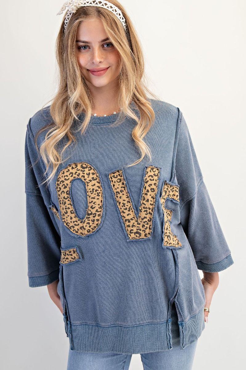 Denim w/ Leopard Love Patch  Pullover