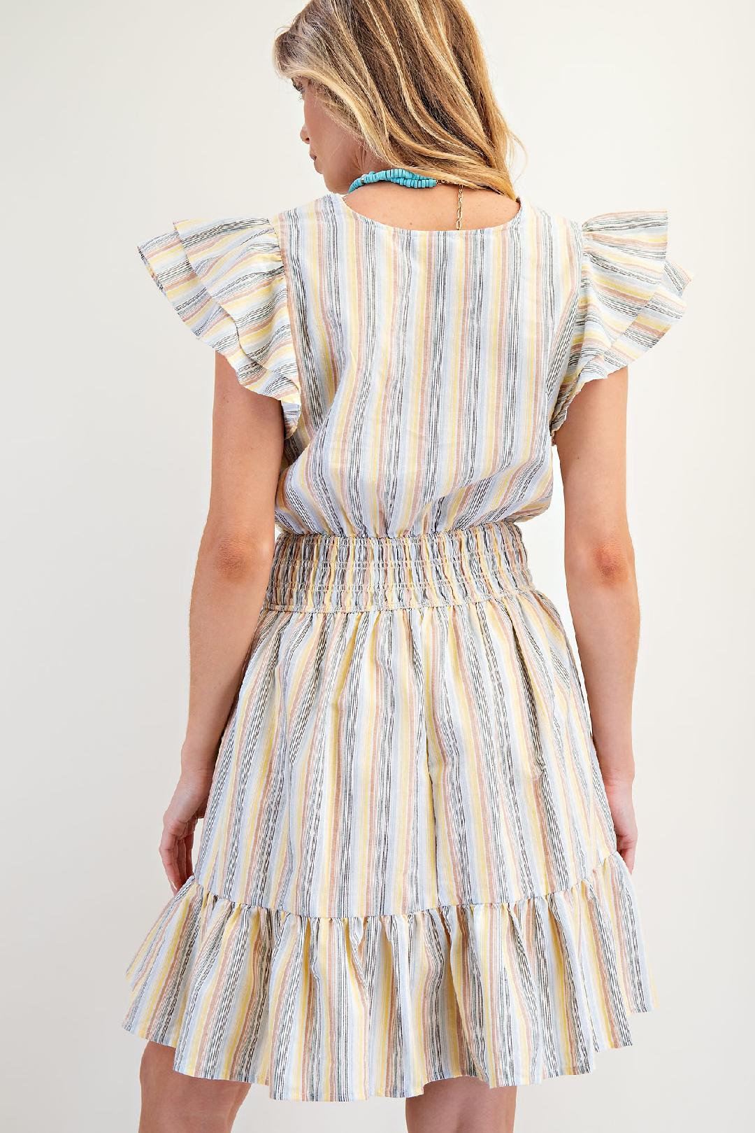 Smocked Waist Flutter Sleeve Dress