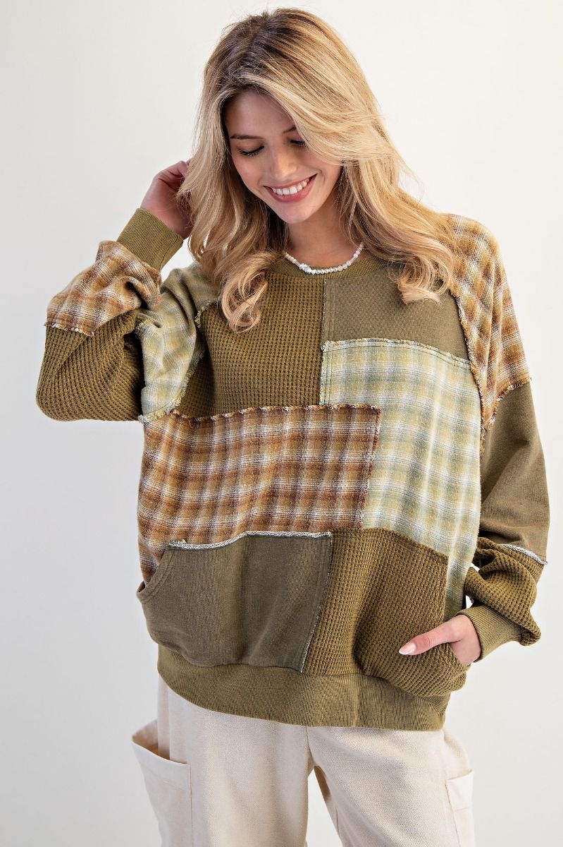 Olive Patchwork Mineral Wash Pullover