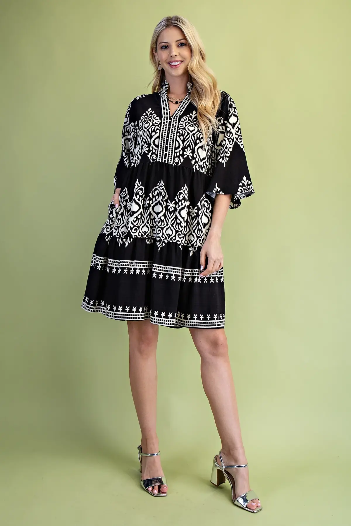 Black w/ White Tiered Mini Dress