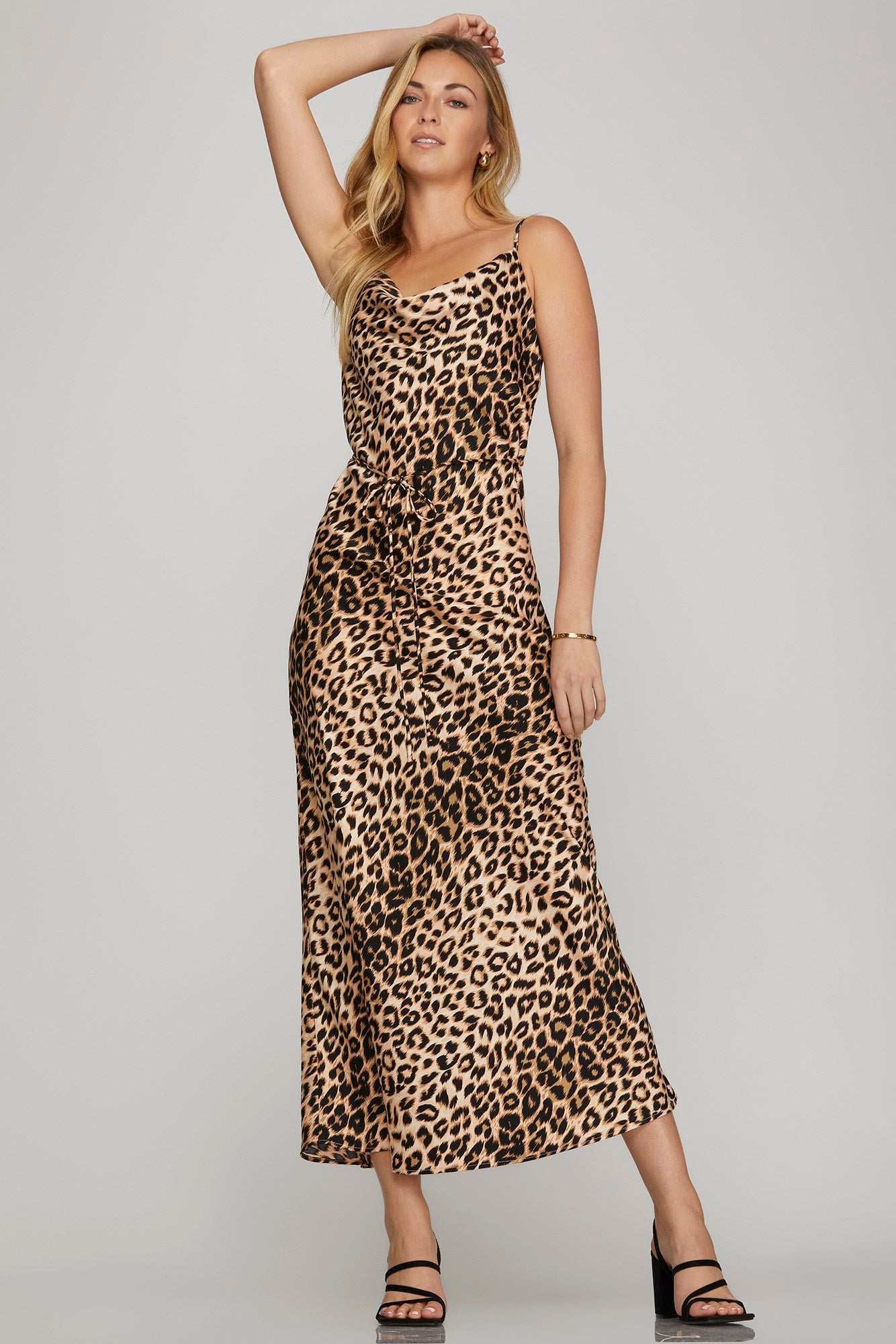 Leopard Print Satin Cami Maxi Dress