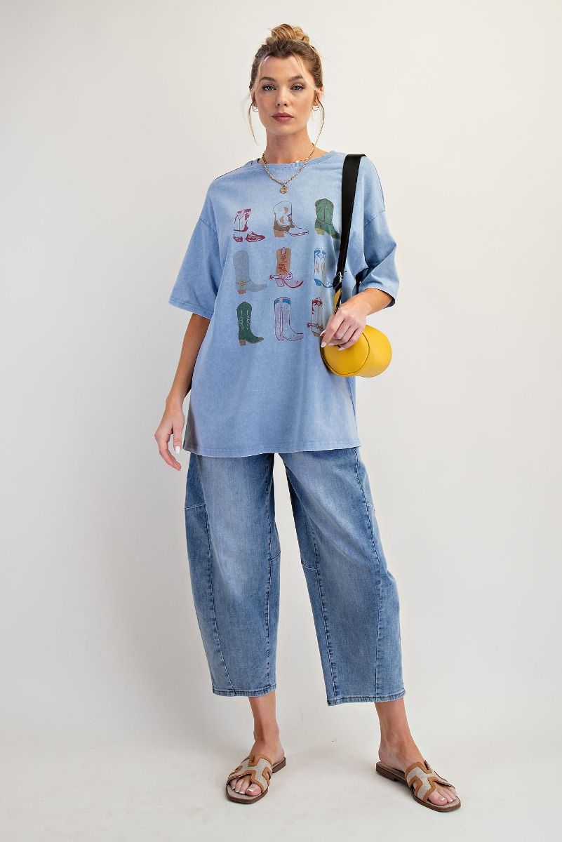 Washed Blue Cowboy Boots Graphic Tee
