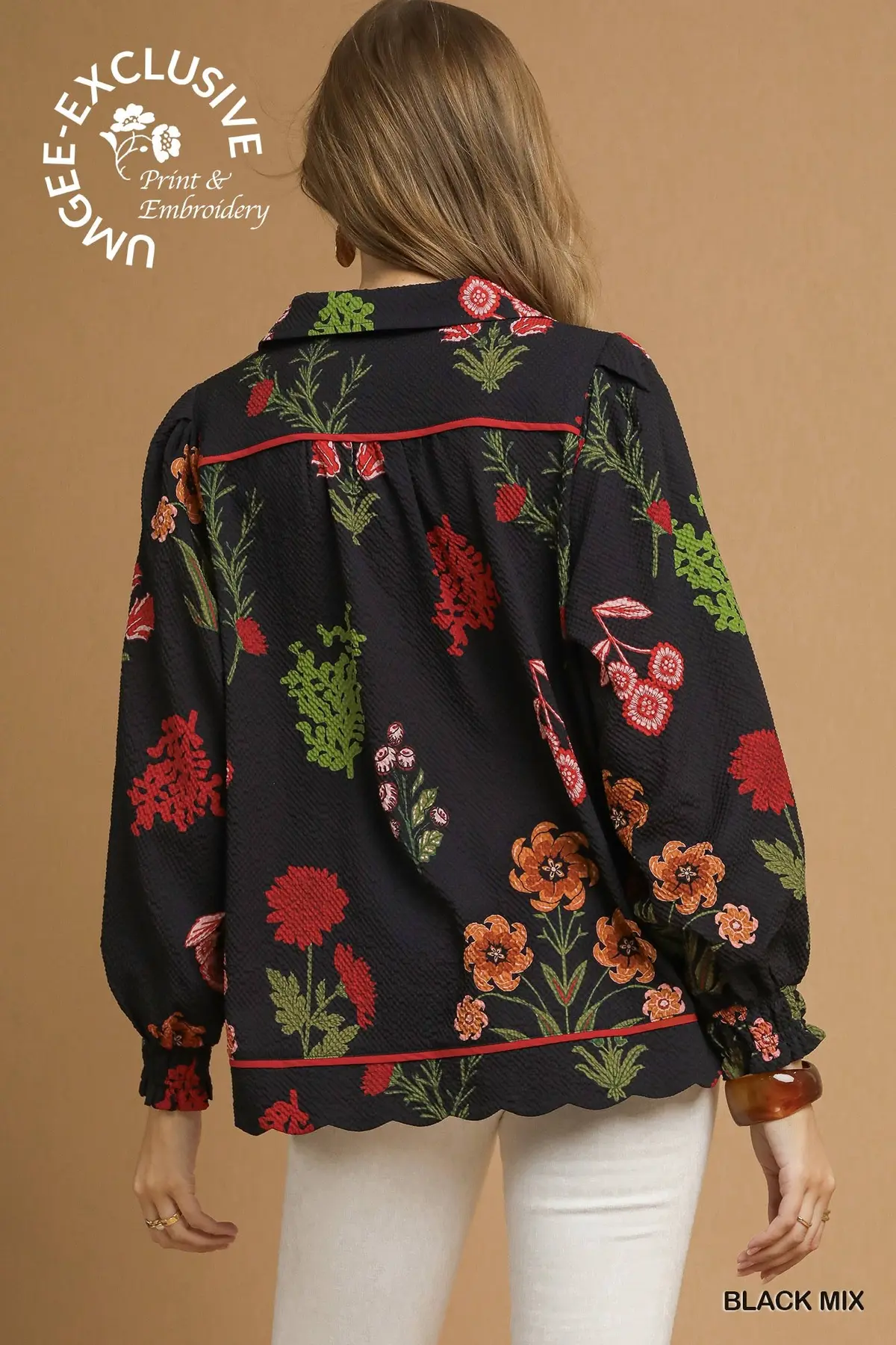Black Floral Mix Textured Top