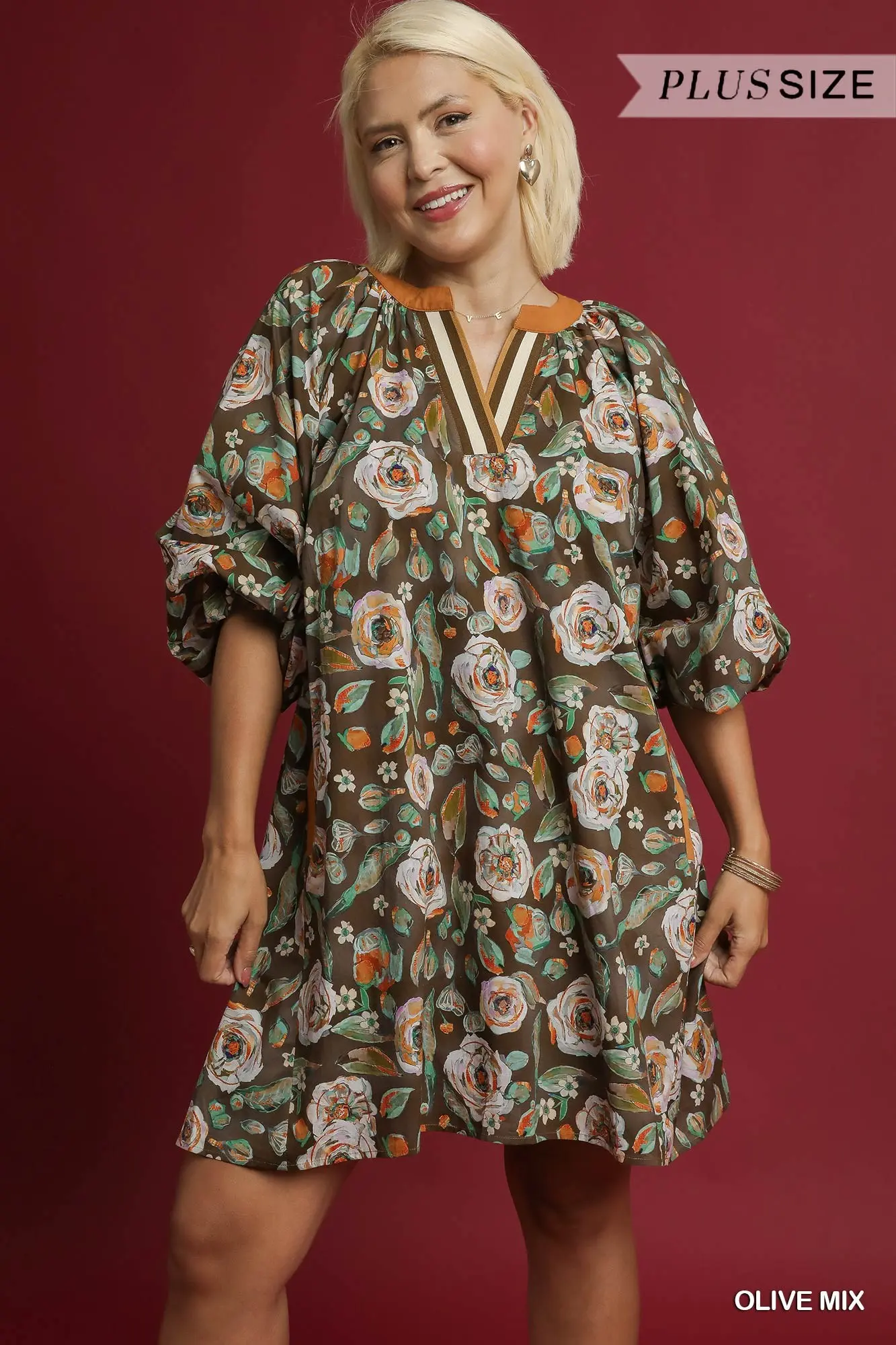 Vintage Camellia Mini Dress-Olive Mix