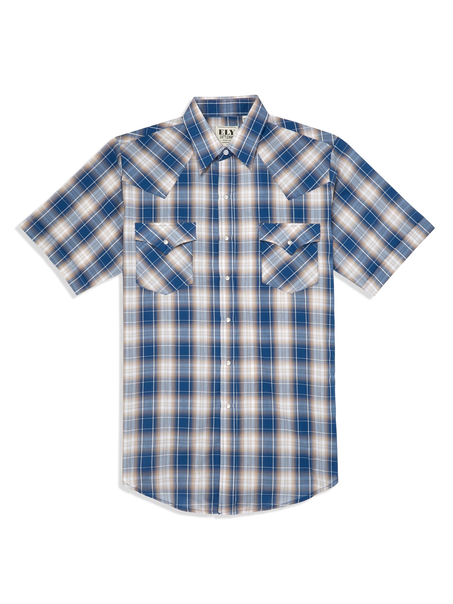Denim Blue & White Plaid Short Sleeve Shirt