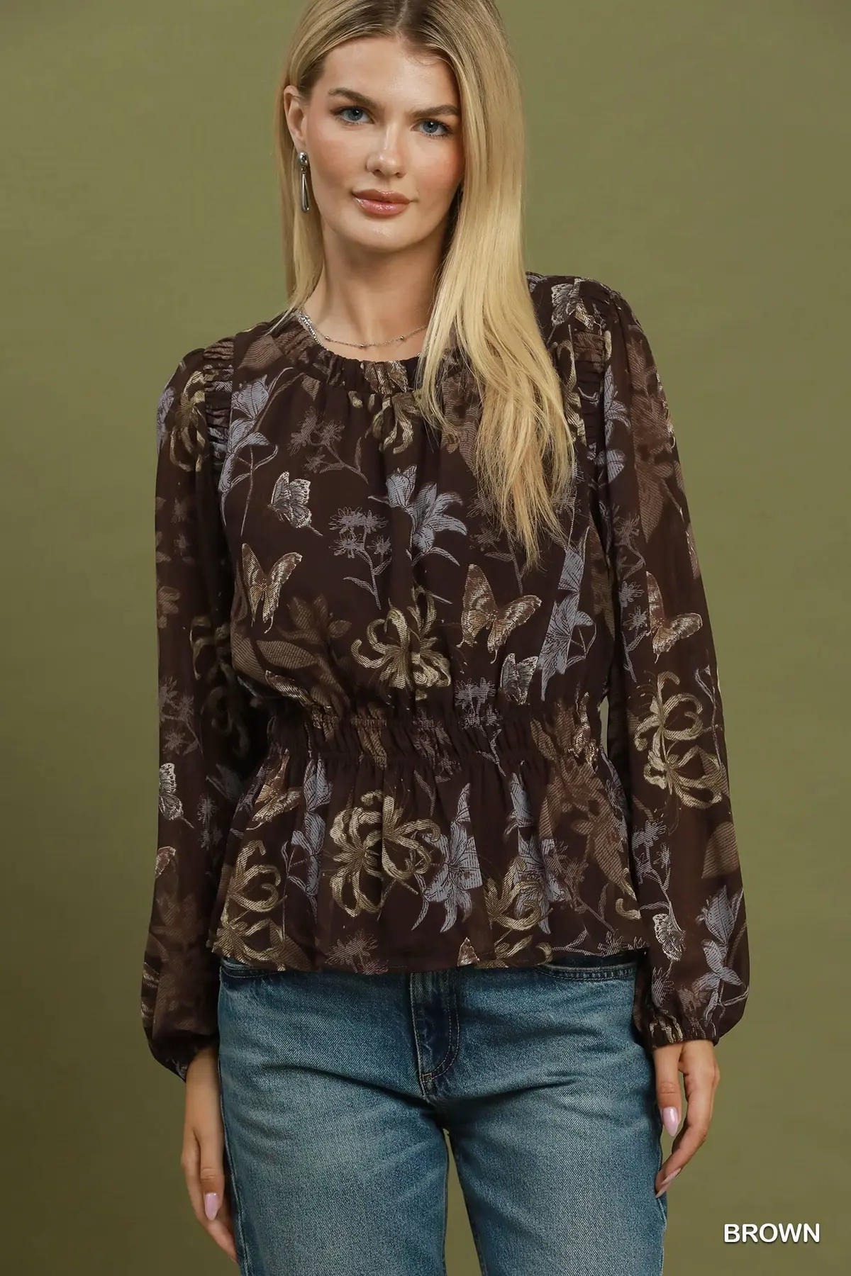 Mocha Butterfly Garden Velvet Blouse 🤎🦋