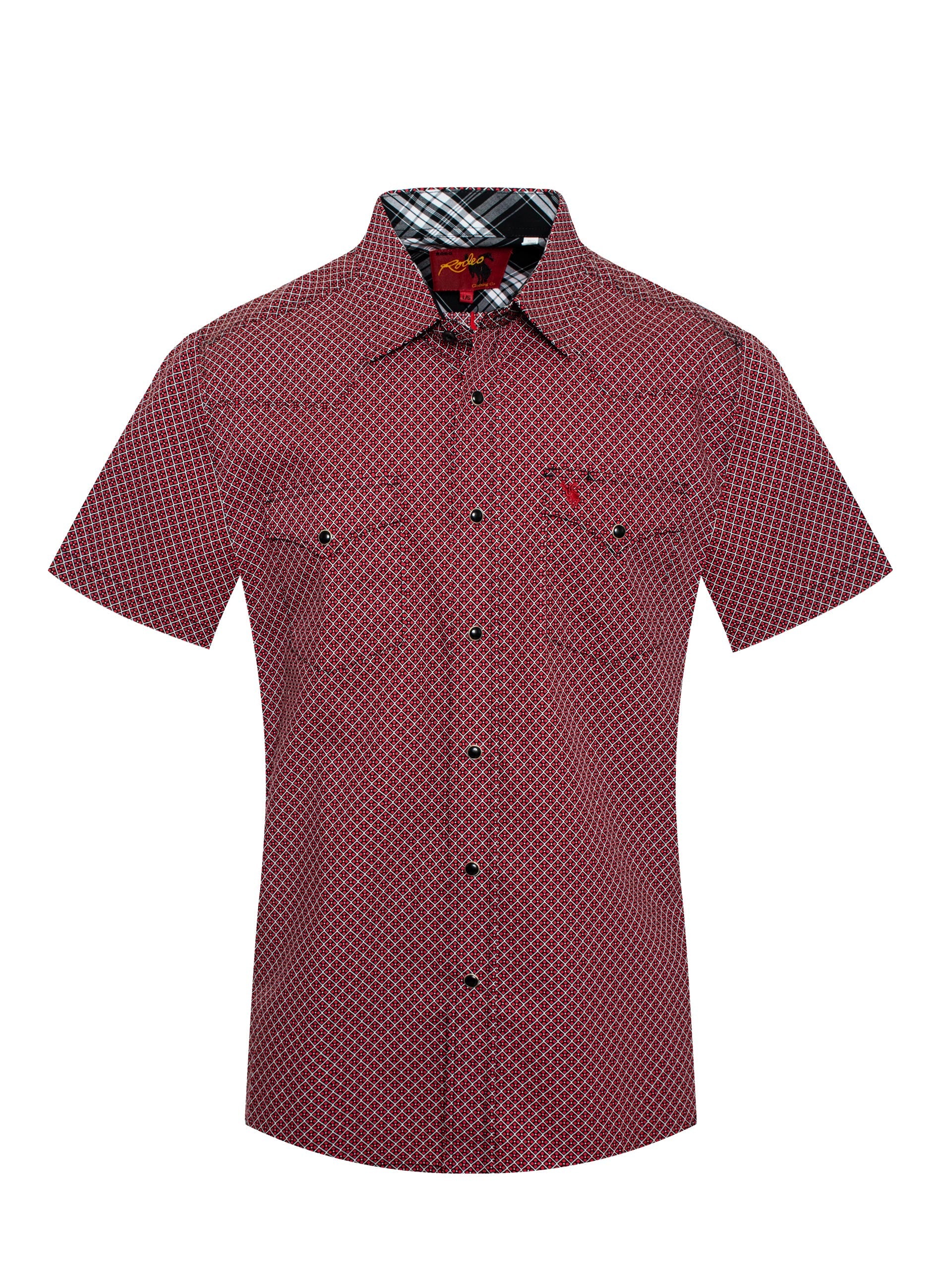 Men's Red Print Short Sleeve Western Shirt