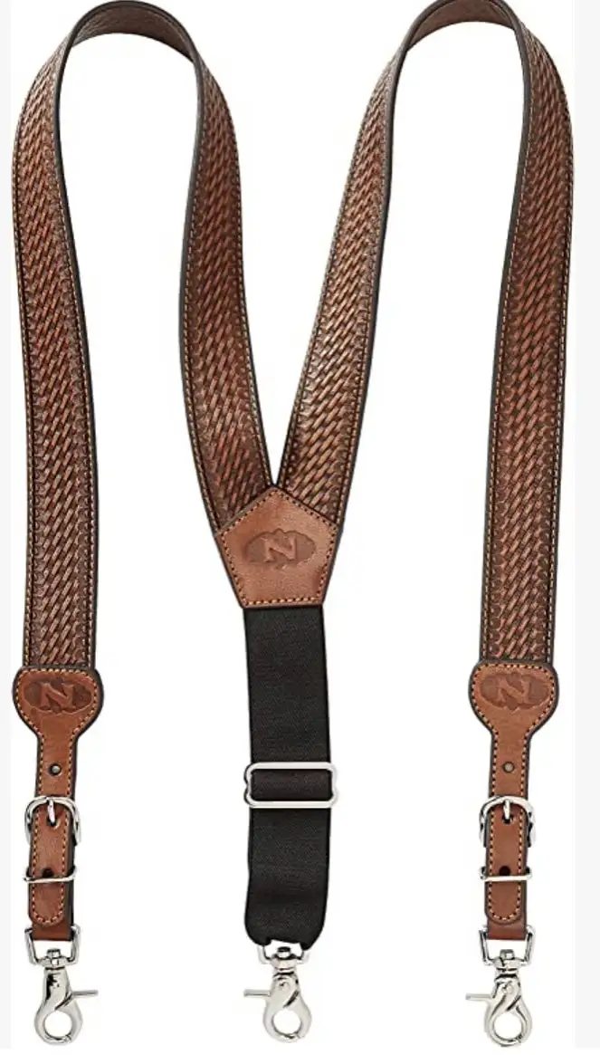 Men's Brown Basket Weave Tooled Leather Suspenders