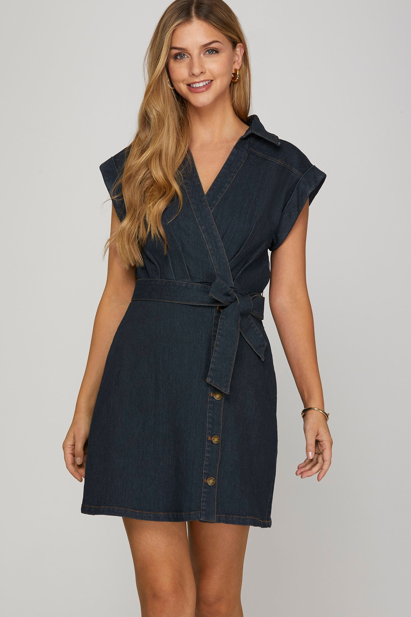 Dark Denim Cap Sleeve Mini Dress