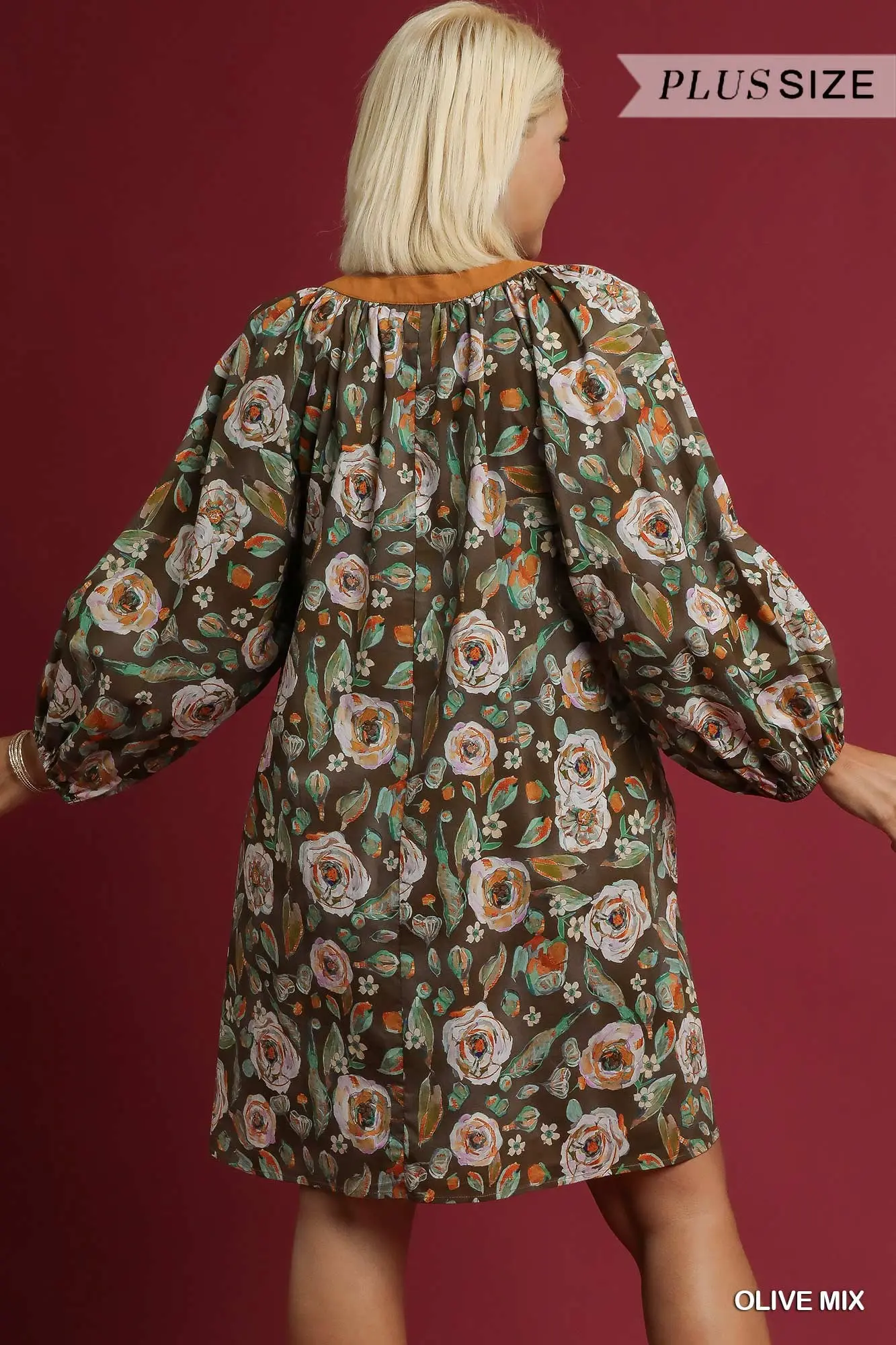 Vintage Camellia Mini Dress-Olive Mix