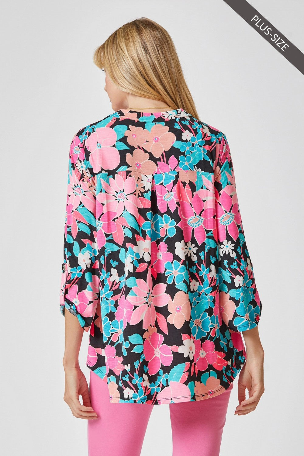 Turquoise & Pink on Black Lizzy Top