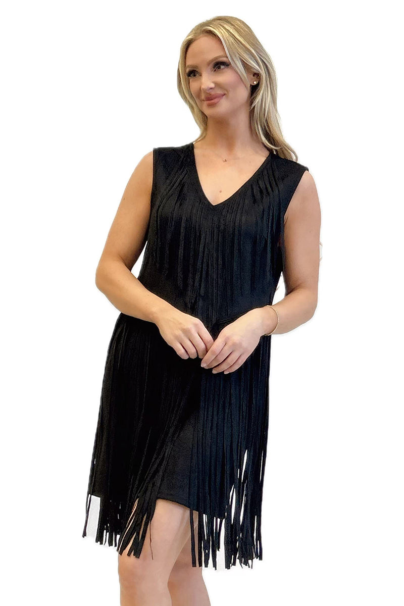 Fringe All Night Dress-Black