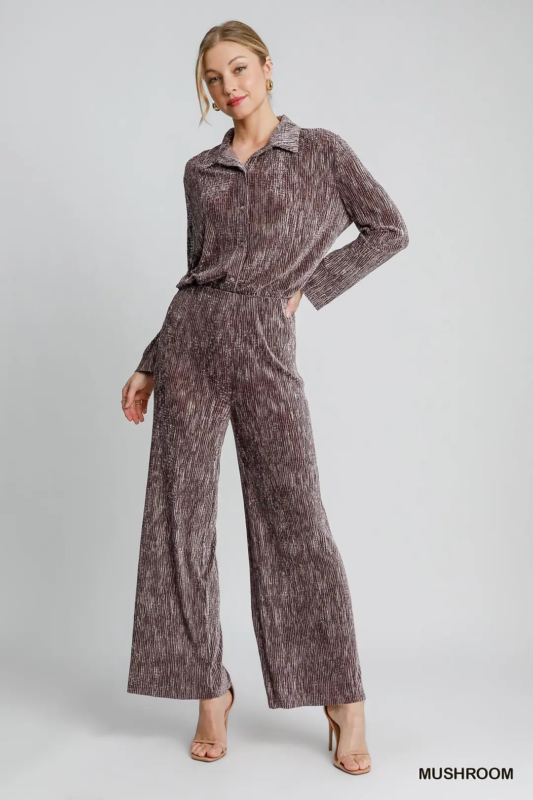 Taupe Textured Velvet 2 pc Set Pant & Top