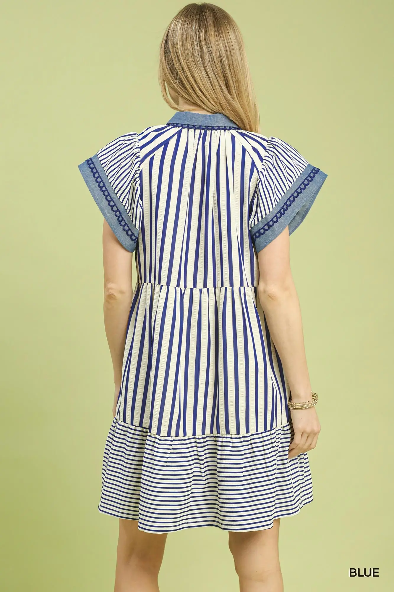 Blue Mixed Stripe Babydoll Dress