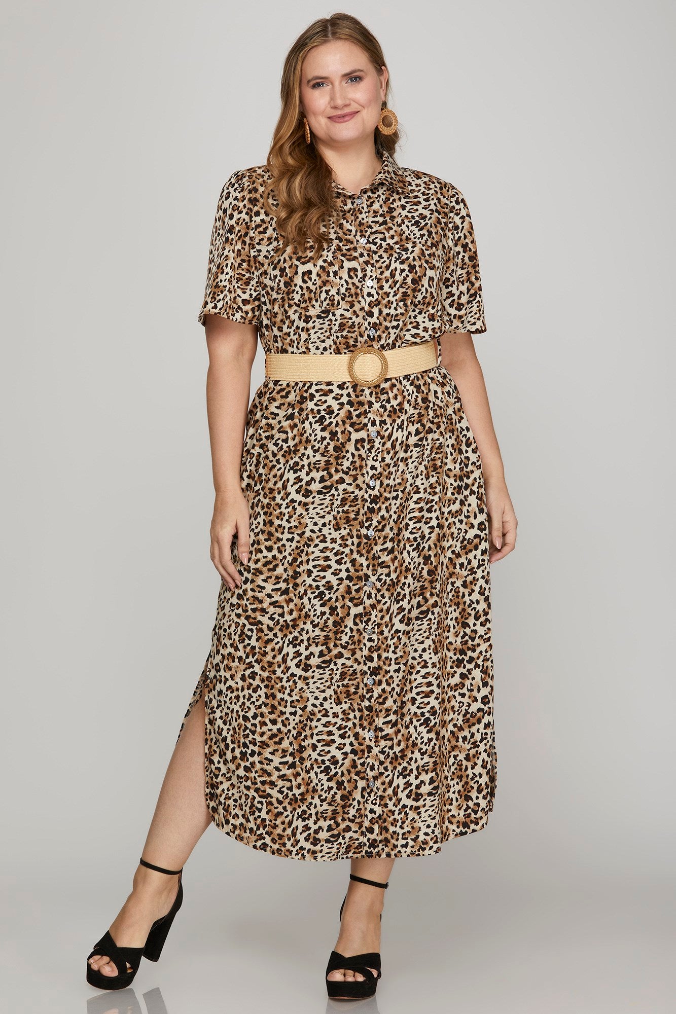 Animal Print Button-Down Midi Dress