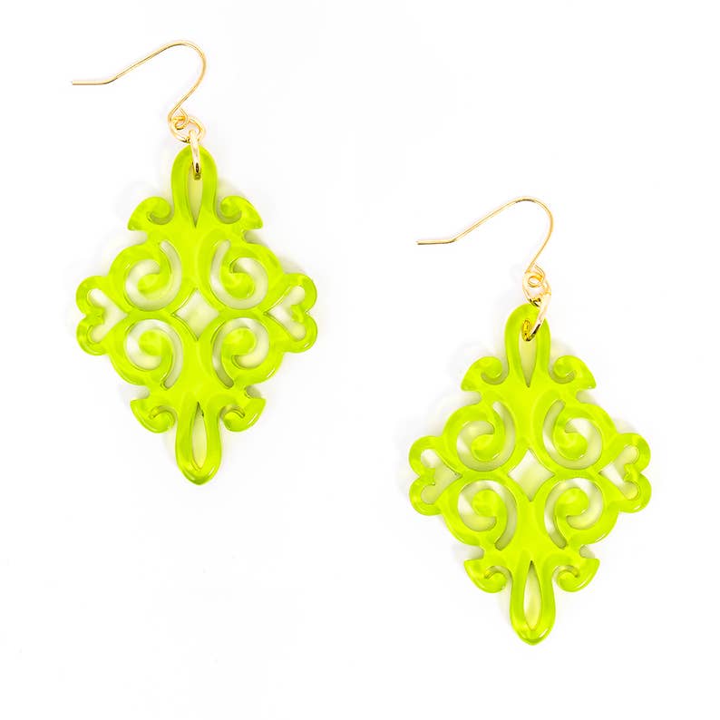 Lime Swirls & Twirls Resin Earring