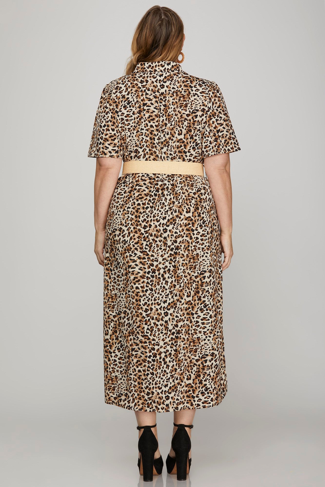 Animal Print Button-Down Midi Dress