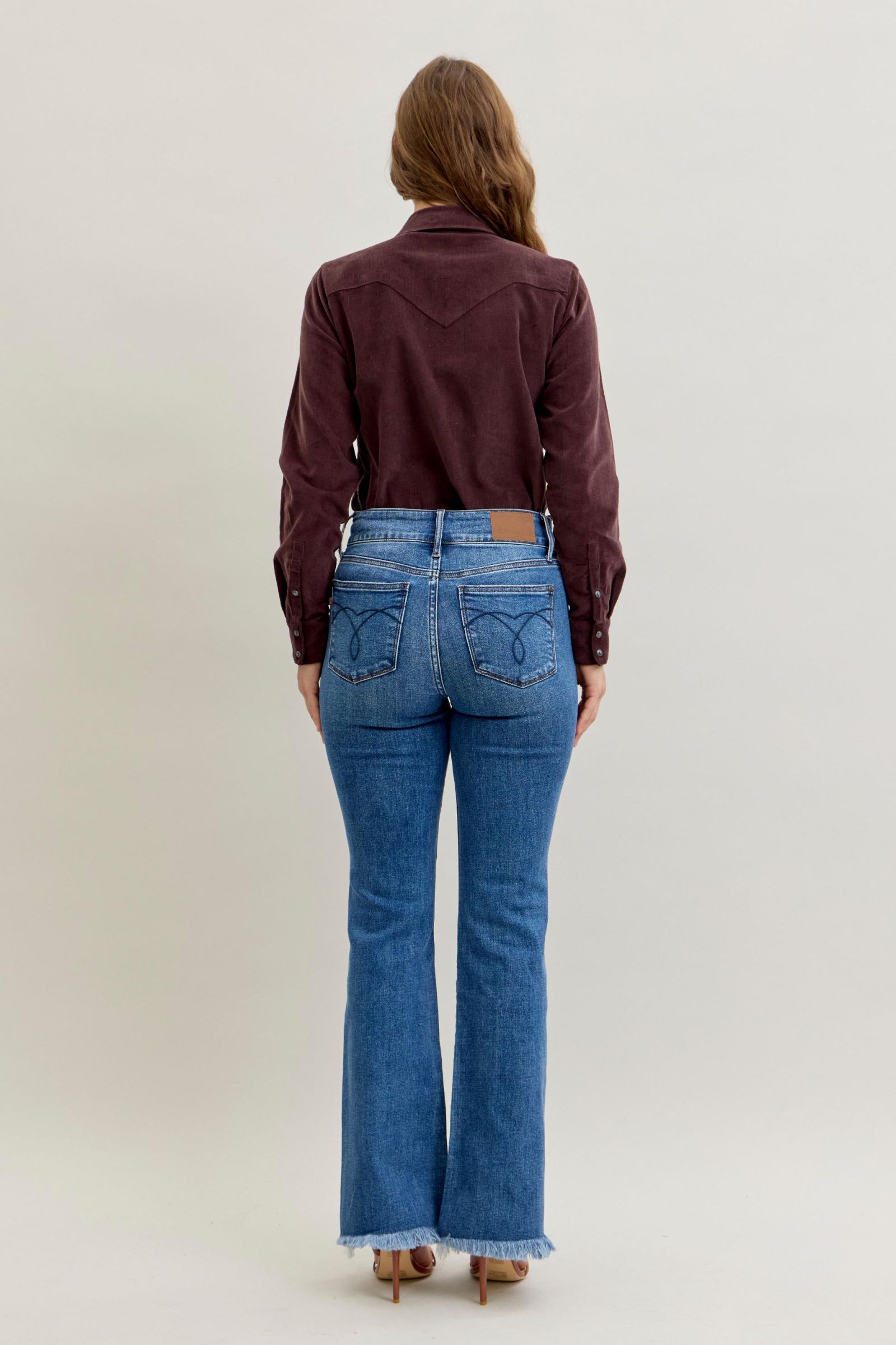 Judy Blue High Waist Bootcut Double Button Fray Hem Jeans