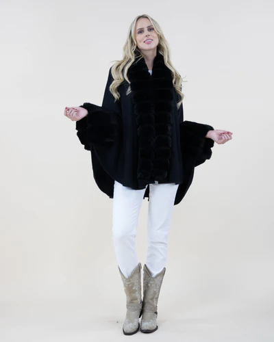 Black Faux Fur Shawl Coat