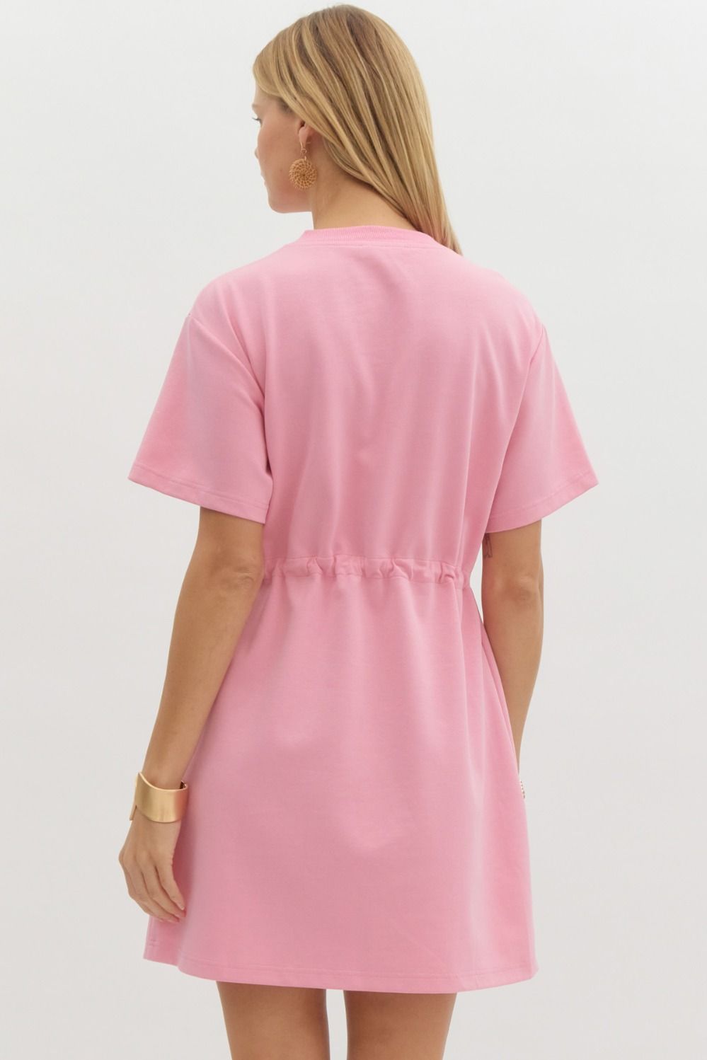 Pink Mini Knit Dress w/ Drawstring Waist