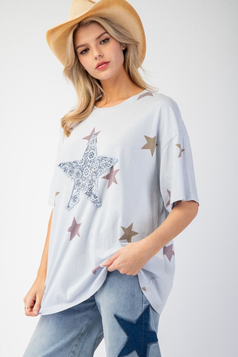 Light Blue Washed Star Patch Tee