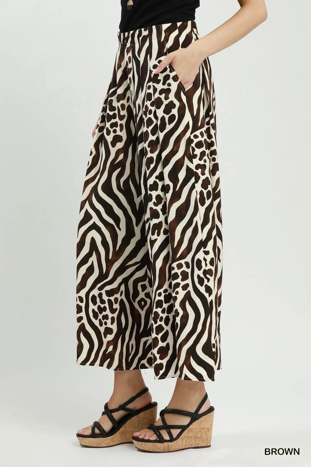 Wild Instinct Mixed Animal Print Wide Leg Pants 🐆🤎