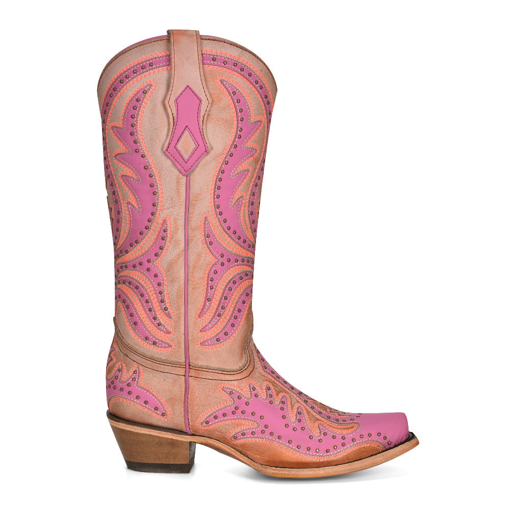 Corral Pink Overlay & Fluorescent Embroidery Boots