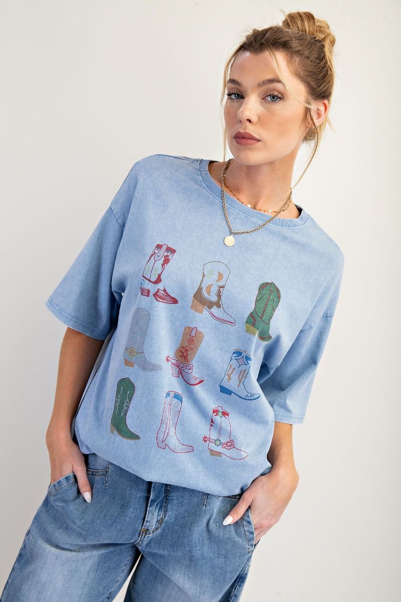 Washed Blue Cowboy Boots Graphic Tee