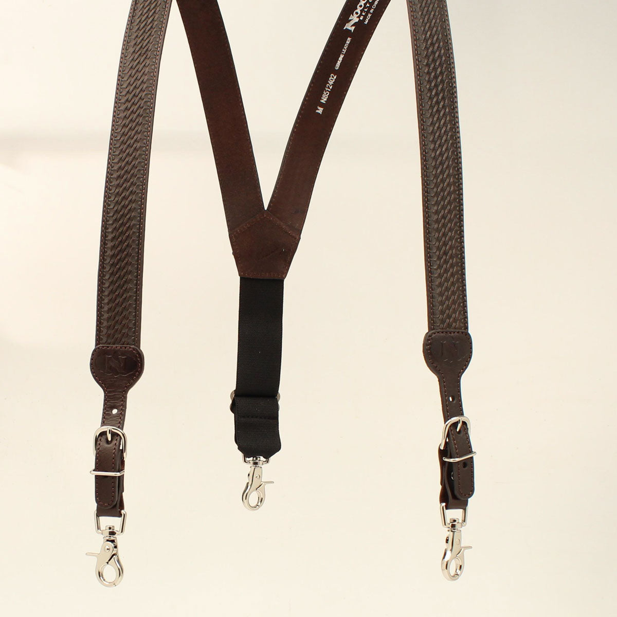 Men's Brown Basket Weave Tooled Leather Suspenders