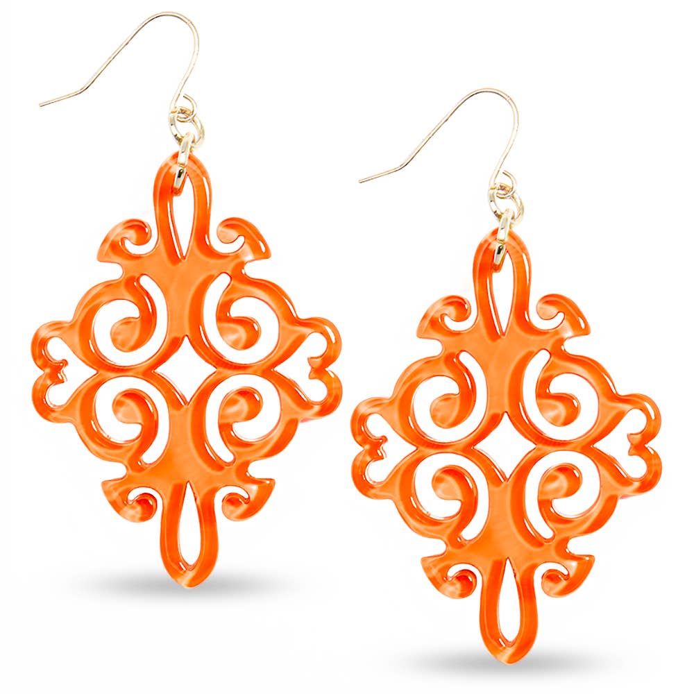 Bright Orange Swirls & Twirls Resin Earring
